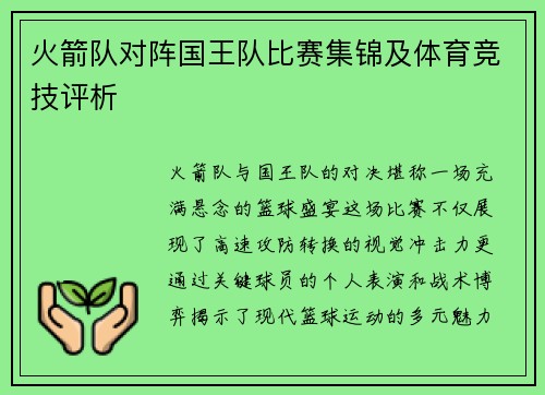 火箭队对阵国王队比赛集锦及体育竞技评析