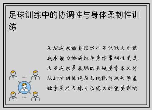 足球训练中的协调性与身体柔韧性训练